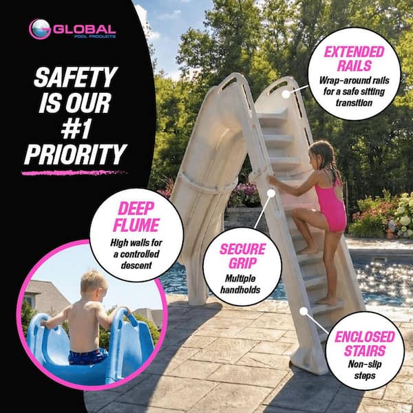 GLOBAL POOL PRODUCTS Bad Axe X7 Blue Quartz Right Curve Pool Slide