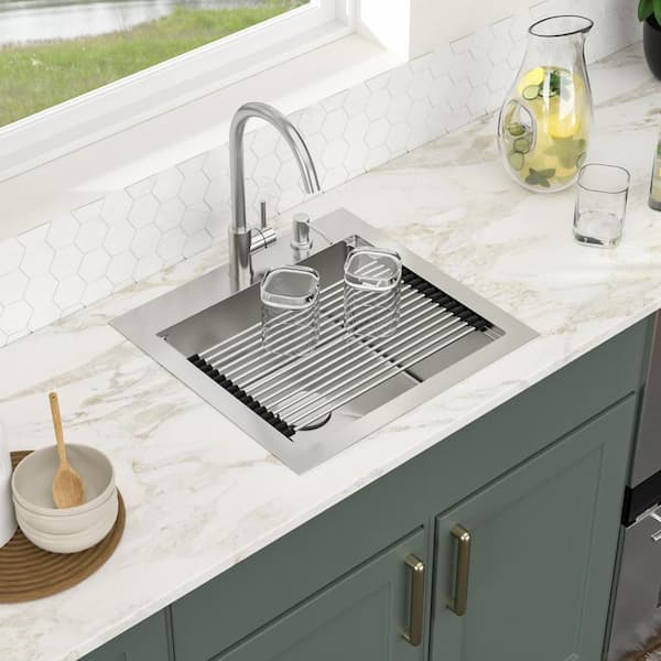 21 in. x 20 in. Drop-In Single Bowl Workstation Kitchen Bar Sink 16 Gauge Stainless Steel sink with Versatile Faucet