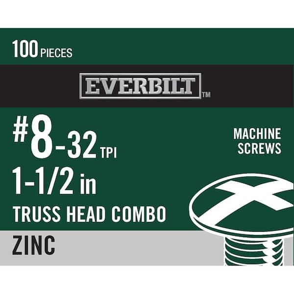 Everbilt #8-32 x 1-1/2 in. Combo Truss Head Zinc Plated Machine Screw (100-Pack)