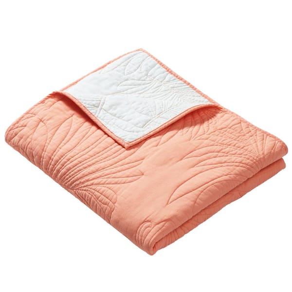 Greenland Home Fashions Palm Coast Coral Solid Color 50 in. x 60 in. Cotton Rich Throw Blanket