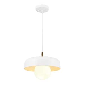 Jackie 1-Light Matte White Pendant with Matte Brass Accents and White Cloth Cord