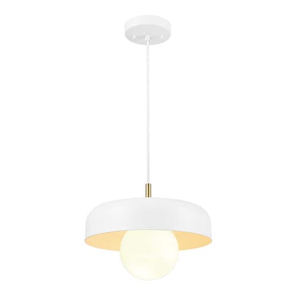 Globe Electric Jackie 1-Light Matte White Pendant with Matte Brass Accents and White Cloth Cord