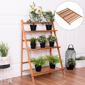 27.6 in. L x 15.7 in. W x 38.2 in. H Shelves Indoor/Outdoor Beige Wood Plant Stand (3-Tier)