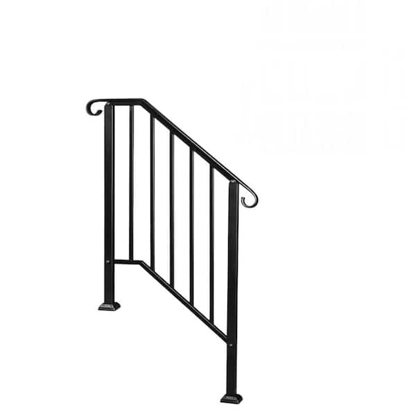 Afoxsos Wrought Iron Outdoor Handrail for 2 or 3 Steps Black with Installation Kit for Concrete or Wooden Cable Railing System