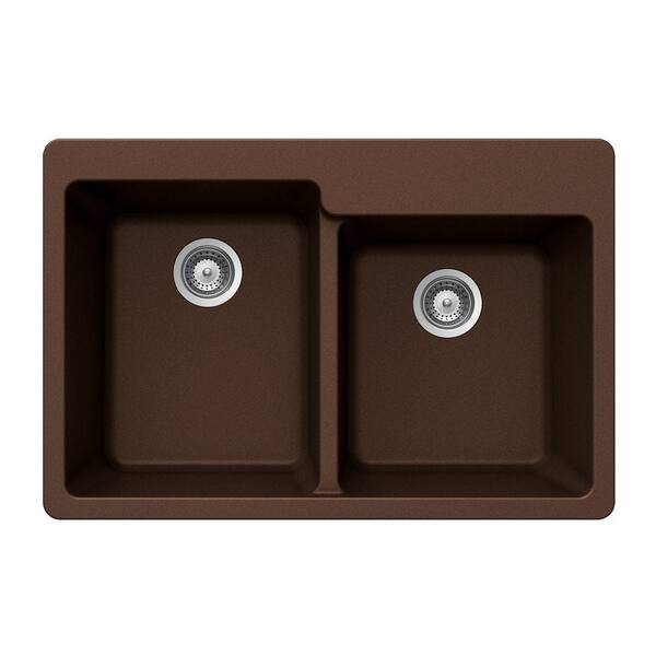 HOUZER Madison Series Drop-In Granite 33x22x9.5 0-hole Double Basin Kitchen Sink in Copper