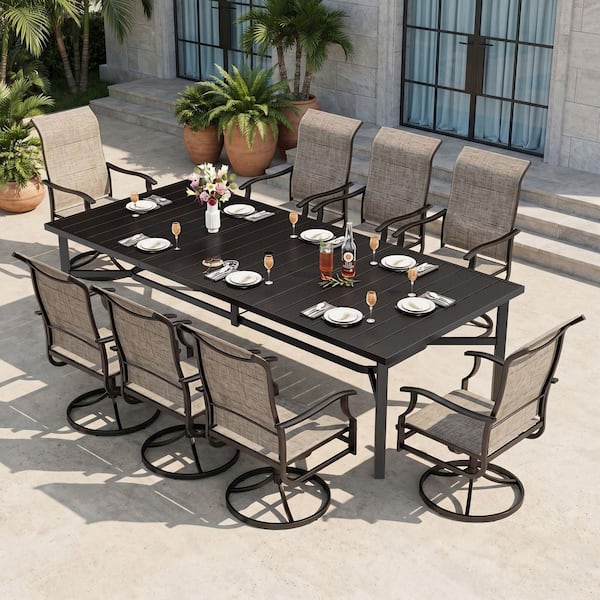 9-Piece Metal Patio Outdoor Dining Set with High Back Padded Textilene Swivel Chairs