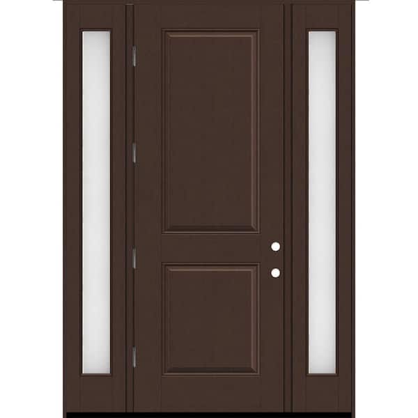 Steves & Sons Regency 64 in. x 96 in. 2P Squaretop RHOS Chestnut Stain Mahogany Fiberglass Prehung Front Door w/Obscure12in.SLs 4-9/16
