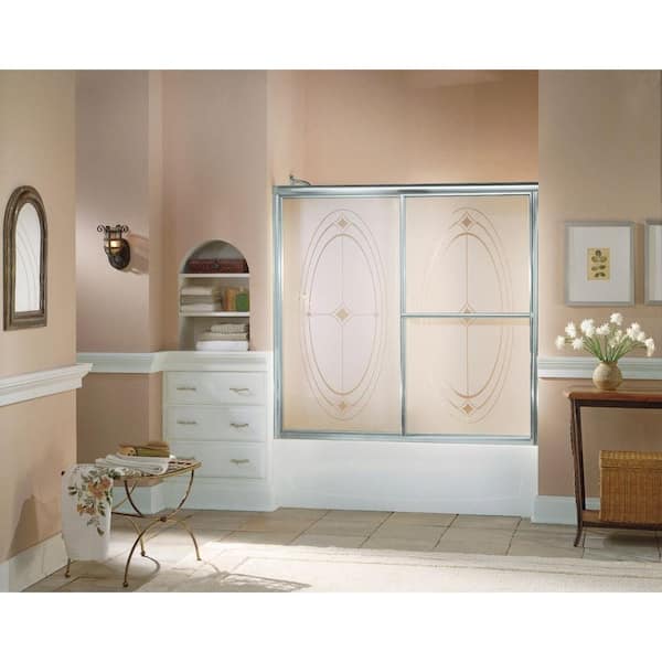 STERLING Deluxe 59-3/8 in. x 56-1/4 in. Framed Sliding Bathtub Door in Silver with Handle