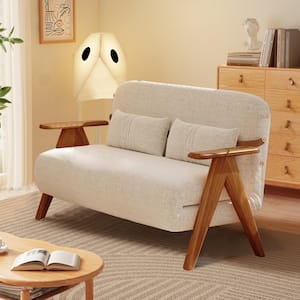 41.73 in. Beige Twin Size Folding Linen Sofa with Boxwood Frame