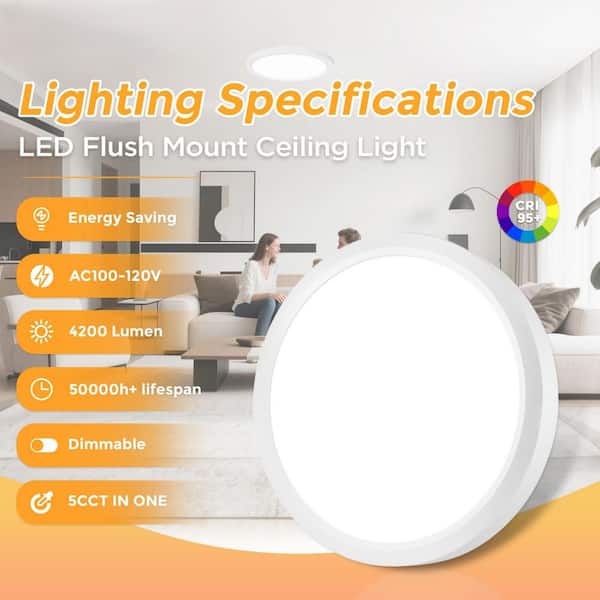 15.8 in. Round Matte White 35-Watt 4200-Lumen 5CCT Selectable Dimmable 95 Plus CRI LED Flush Mount Ceiling Light
