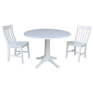 Olivia 3-Piece 42 in. White Round Drop-Leaf Wood Dining Set with Cafe Chairs