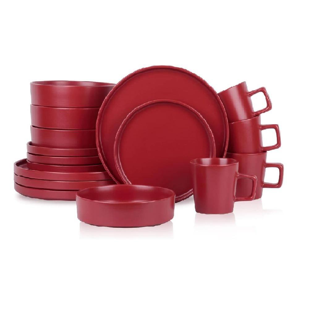 Aoibox 16Piece Stoneware Round Dinnerware Set, Service for 4, Red SNPH002IN487 The Home Depot