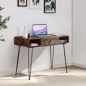 Computer Home and Office Laptop Table, 18.9 in. Rectangle Brown Wooden Study Desk with 3-Drawer Laptop Desk Open Shelf
