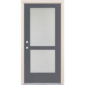 36 in. x 80 in. Right-Hand/Inswing 2 Lite Satin Etch Glass London Painted Fiberglass Prehung Front Door w/4-9/16" Frame