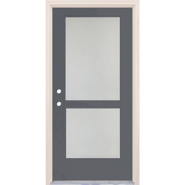36 in. x 80 in. Right-Hand/Inswing 2 Lite Satin Etch Glass London Painted Fiberglass Prehung Front Door w/6-9/16" Frame