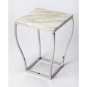 Haley 17 in. W Silver Square Marble & Metal End Table