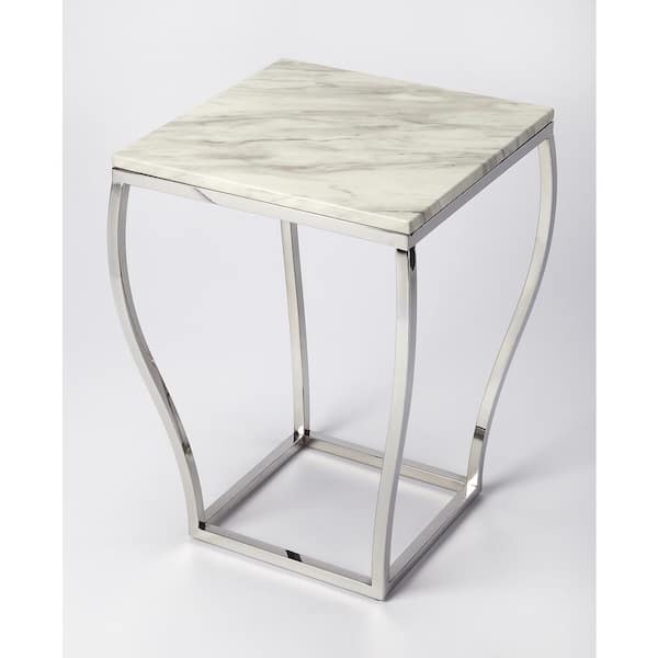 Butler Specialty Company Haley 17 in. W Silver Square Marble and Metal End Table