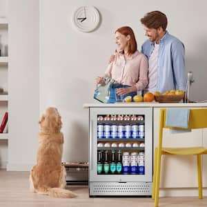 24 in. 190 (12 oz.) Can Seamless Single Zone Built-In/Freestanding Beverage Cooler with Childproof Lock, Stainless Steel