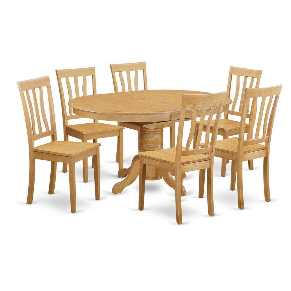 Natural Oak Finish 7-Piece Oval Dining Set with Lattice Back Chairs