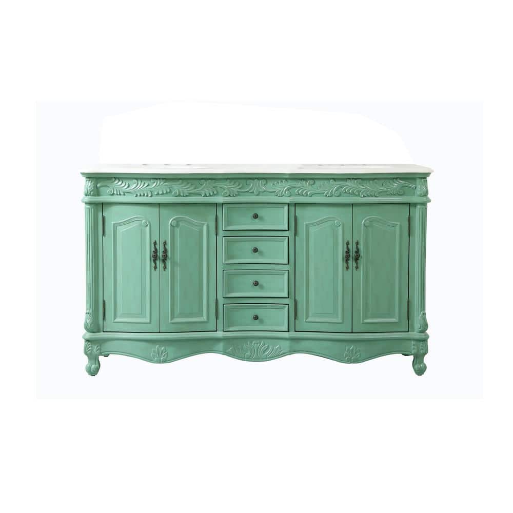 Simply Living 60 in. Double Bathroom Vanity in Vintage Mint with Marble Van