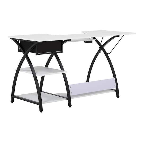 Sew Ready Comet Collection 56 75 In W X 23 5 In D Pb Craft Sewing Table With Storage Drawer In White With Black Frame 13333 The Home Depot