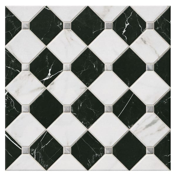 Caela Noir Blanc 17 in. x 17 in. Matte Porcelain Marble Look Floor and Wall Tile (14.05 sq. ft. /Case)