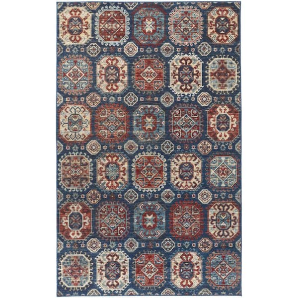 2 ft. x 8 ft. Blue, Orange Abstract Area Rug