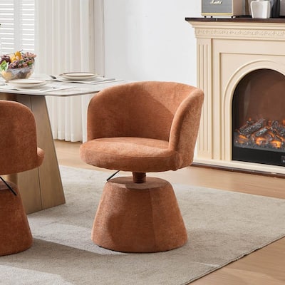 Terracotta Chenille Fabric Upholstered 360° Swivel Dining Chairs with Adjustable Height
