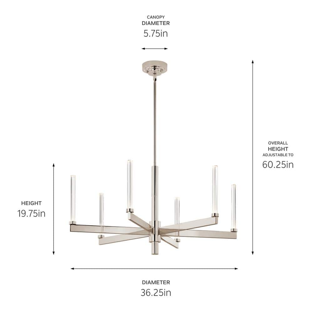 Polished Nickel and Crystal 6-Light LED Chandelier