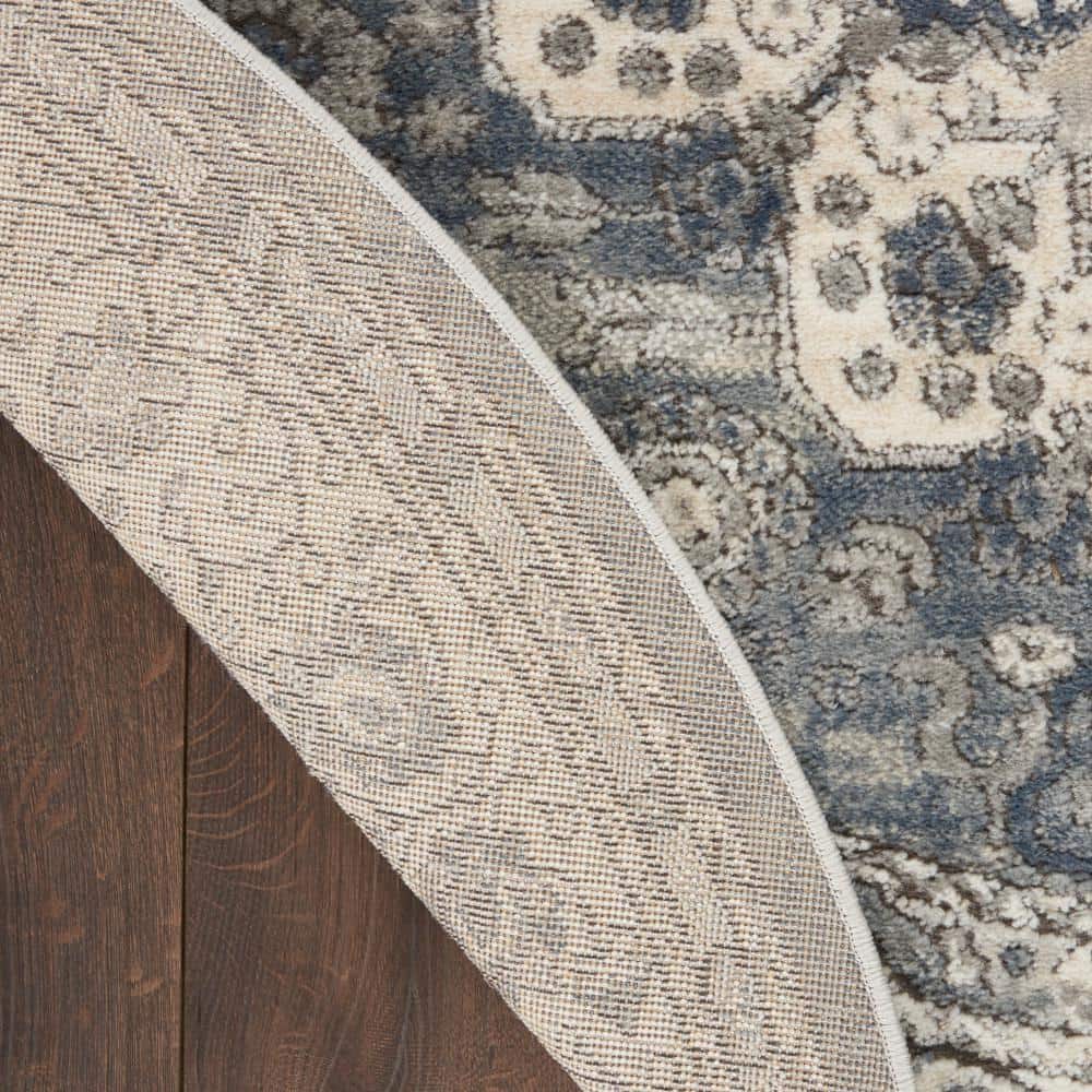 Grey and Ivory Round Hand-knotted Synthetic Area Rug
