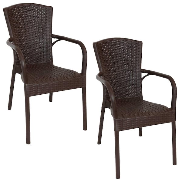 Sunnydaze Segesta Wenge Plastic Indoor Patio Outdoor Armchair (Set of 2)