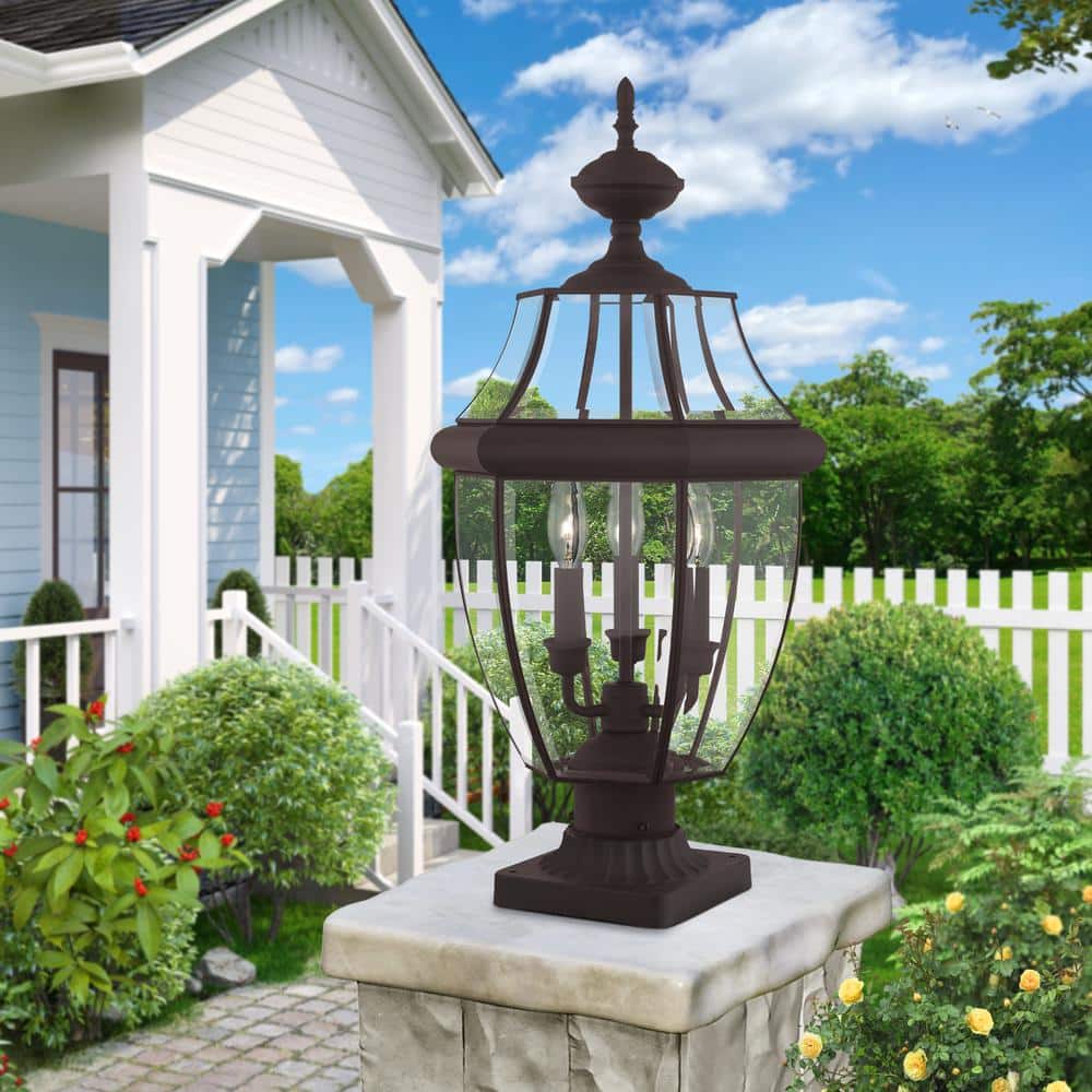 Monterey Bronze Outdoor Post Lantern with Clear Beveled Glass
