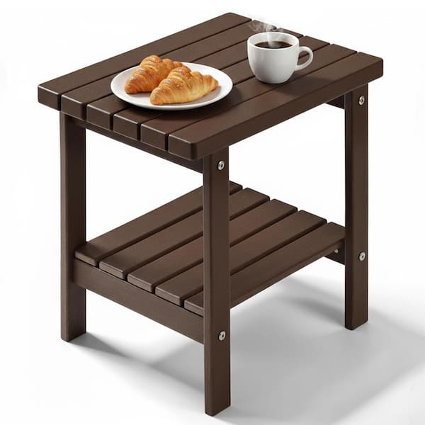 17 in. Brown Rectangular Patio Outdoor Side Table With Storage