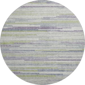 Mayfield Premium Machine Washable Abstract AMF2000 Aloe 8 ft. x 8 ft. Round Rug