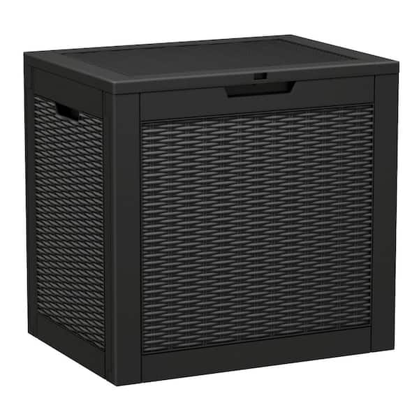 Tozey Cube 32 Gal. Polypropylene Black Deck Box with Rattan Style T