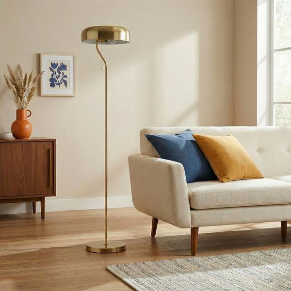 AIKVSXER 55 in. Metal Gold Corner Column Floor Lamp with Gold Dome