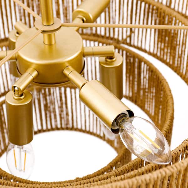 YANSUN 20in. 6-Light Hand Woven Rattan Pendant Light, Boho YANSUN 20in. 6-Light Hand Woven Rattan Pendant Light, Boho