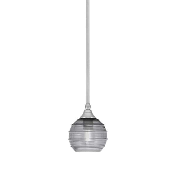 Unbranded Sparta 100-Watt 1-Light Brushed Nickel Shaded Pendant Light Mini Pendant with Smoke Ribbed Glass and No Bulb Included