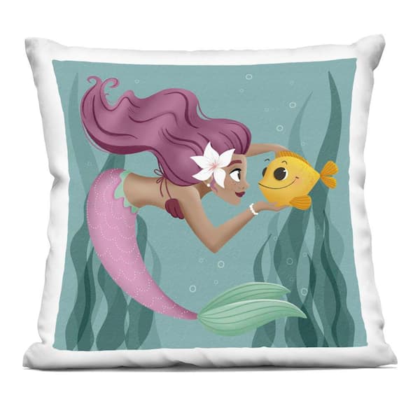 Stupell Industries Mermaid and Fish Friends Blue Abstract Polyester 18 in. X 18 in. Throw Pillow