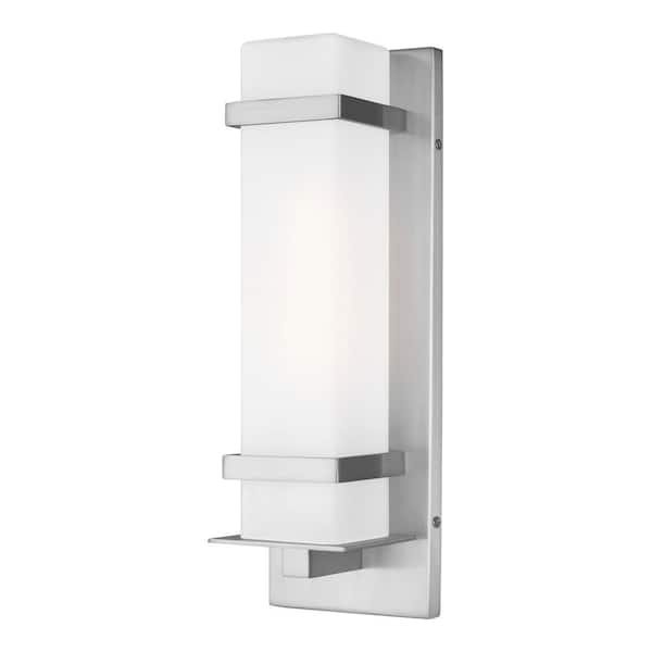 Generation Lighting Alban 1-Light Satin Aluminum Outdoor Wall Lantern Sconce with LED Bulb