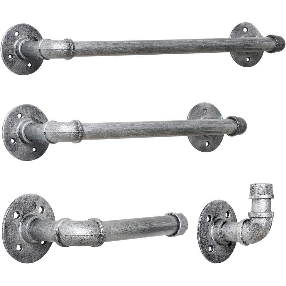Industrial Matte Gray Steel Wall Mounted Towel Bar Set
