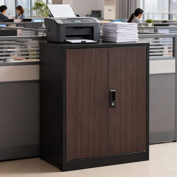 Brown&Black 42 in. H Metal Storage Cabinet Folding Locking File Cabinet Garage Storage Cabinet with Adjustable Shelves