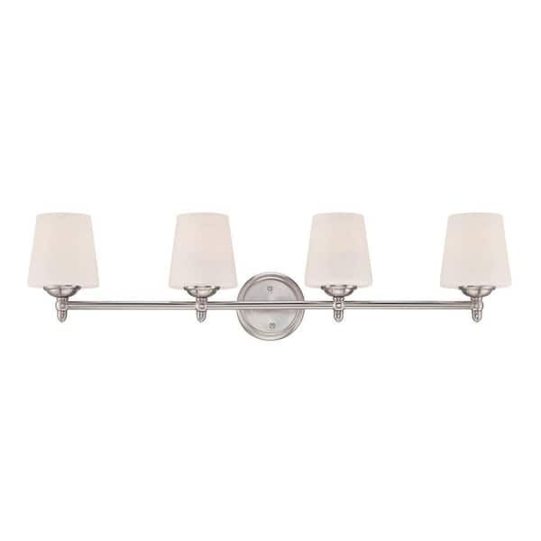 Darcy 36 in. 4-Light Brushed Nickel Transitional Vanity Light with White Opal Glass Shades