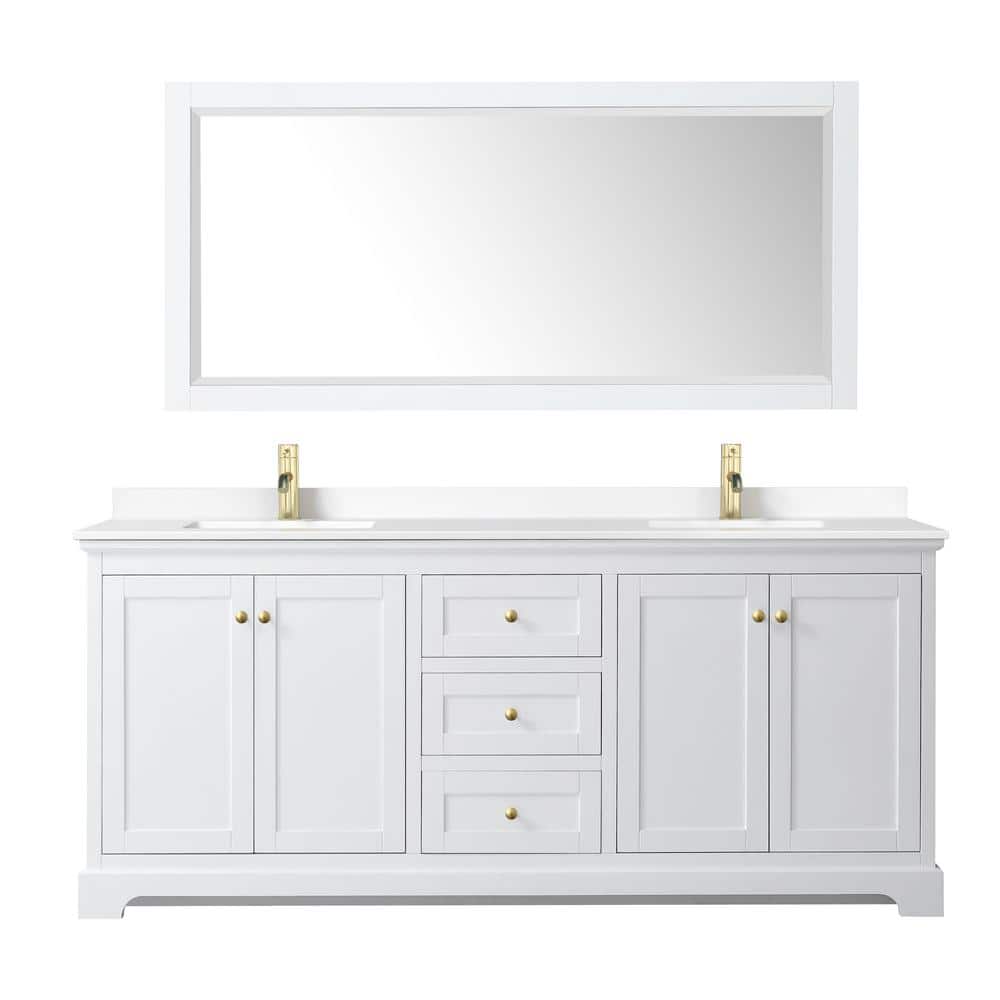 Avery 80'' White and Gold Double Bathroom Vanity with Cultured Marble Top