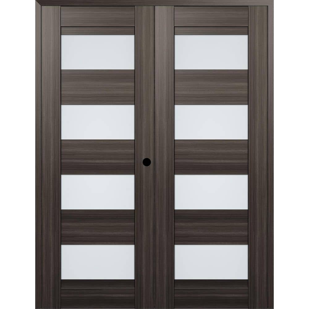 Della N 56 in. x 84 in. Left Hand Active 4-Lite Frosted Glass Gray Oak Wood Composite Double Prehung French Door price history on PriceWatchPro