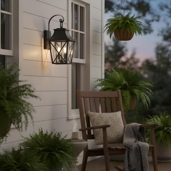 Light Pro 16 in. Black Not Motion Sensing Outdoor Hardwired Wall Lantern Scone with No Bulbs Included Waterproof