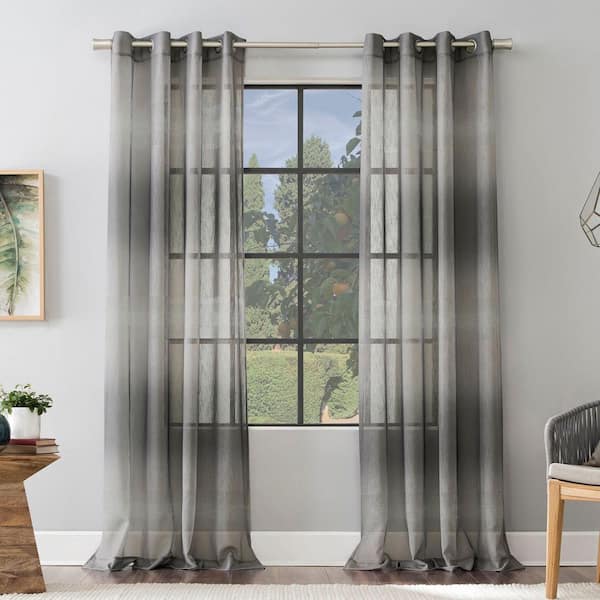 Sun Zero Atlantic Ombre Open Weave Gray Polyester 52 in. W x 84 in. L Grommet Sheer Curtain (Single Panel)