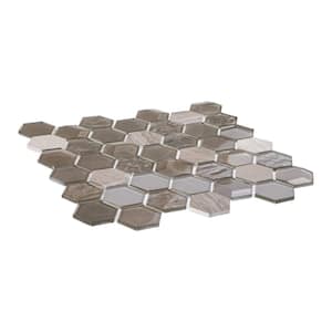 Xen Sheela Tan 12 in. x 11 7/8 in. Hexagon Smooth Glass and Stone Mosaic Wall Tile (4.95 sq. ft./Case)