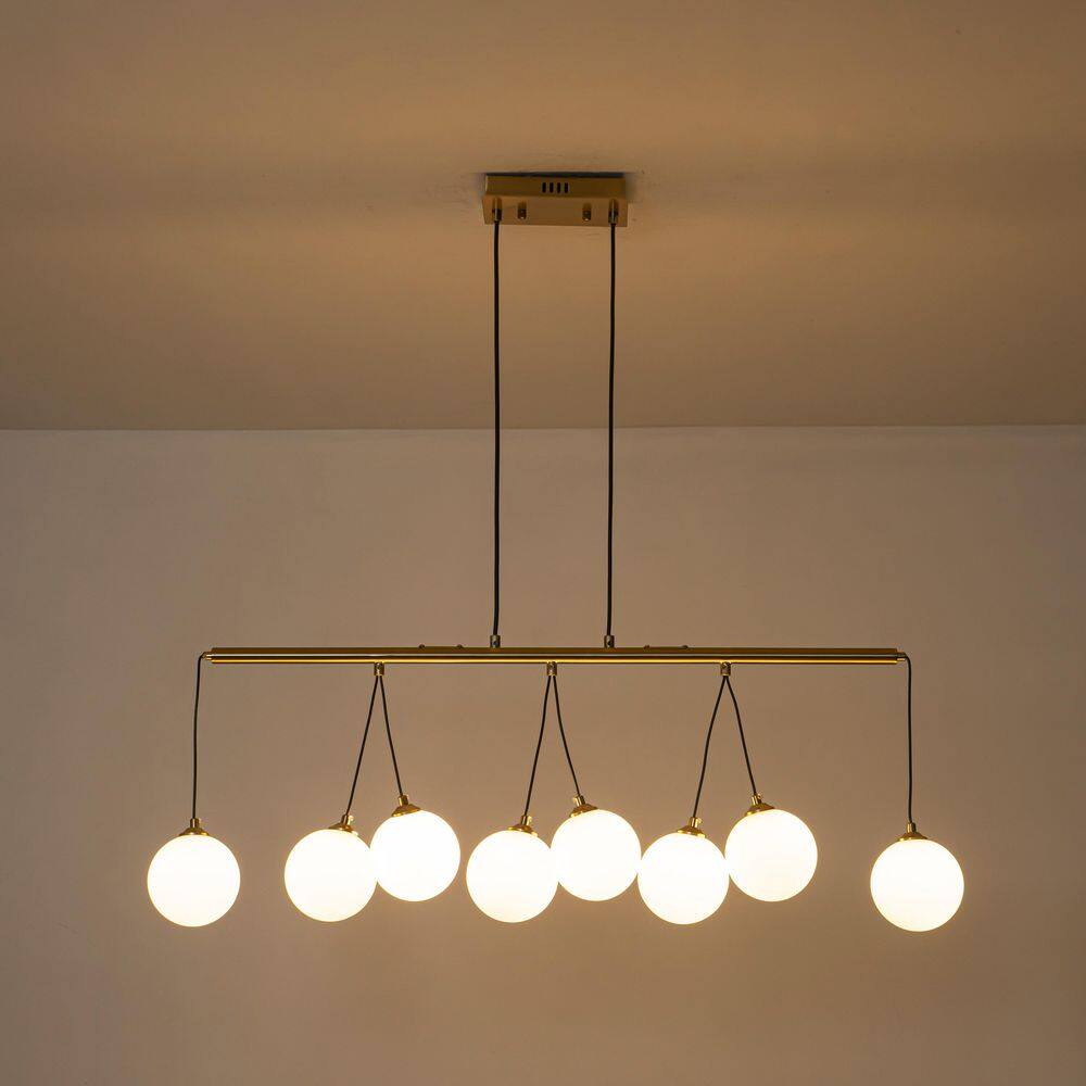40 in. 8-Light Modern Gold Linear Chandelier with Milky White Glass Globe Shades for Dining price history on PriceWatchPro
