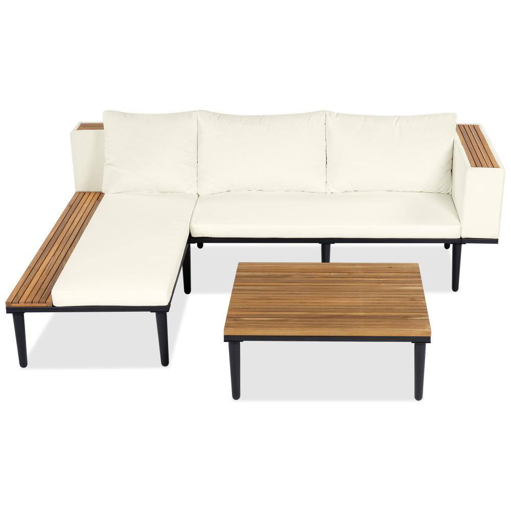 Black Metal Outdoor Conversation Sectional Set with Beige Removable Cushions and Coffee Table price history on PriceWatchPro
